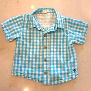 Blue Rooster / Pink Chicken boys gingham shirt EUC size 2Y